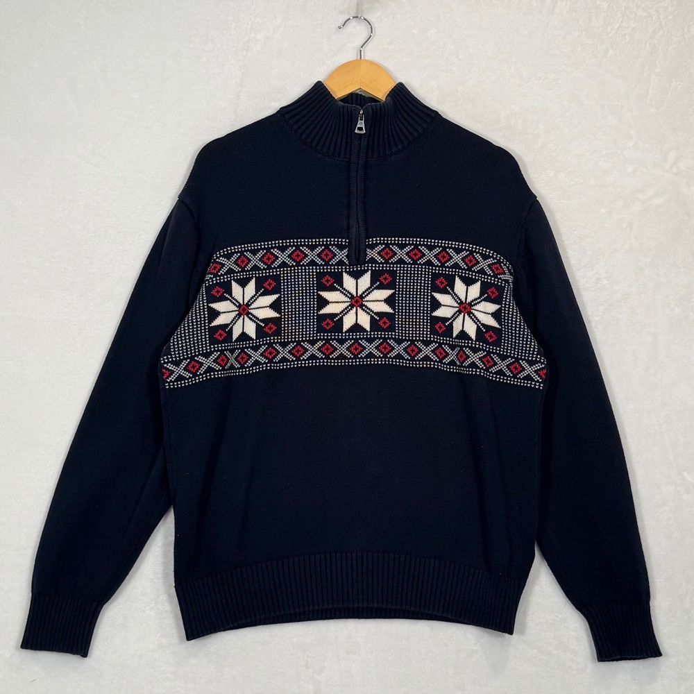 Weatherproof Navy Blue Fair Isle Quarter Zip Sweater XL